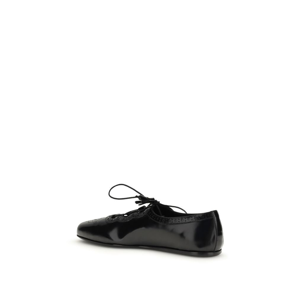 Rhea Lace-Up Ghillie Brogue Flats in Smoked Calf Leather