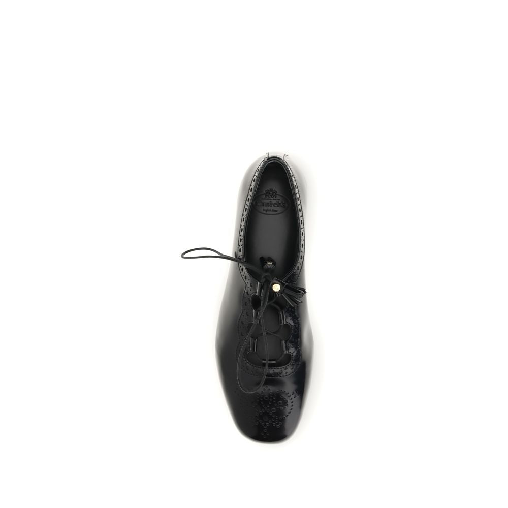 Rhea Lace-Up Ghillie Brogue Flats in Smoked Calf Leather