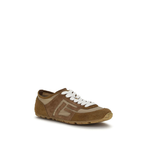 Beige Calf Leather Racer Sneakers