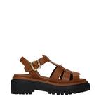 Brown Grained Leather Platform Sandals
