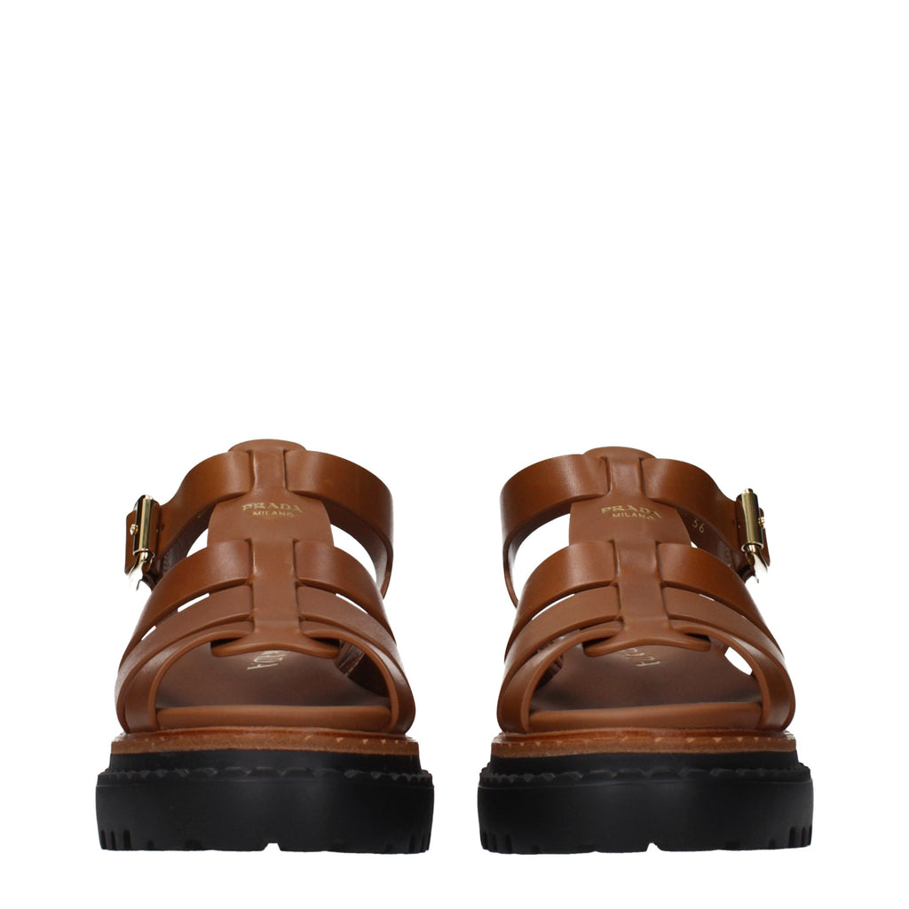 Brown Grained Leather Platform Sandals
