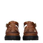 Brown Grained Leather Platform Sandals