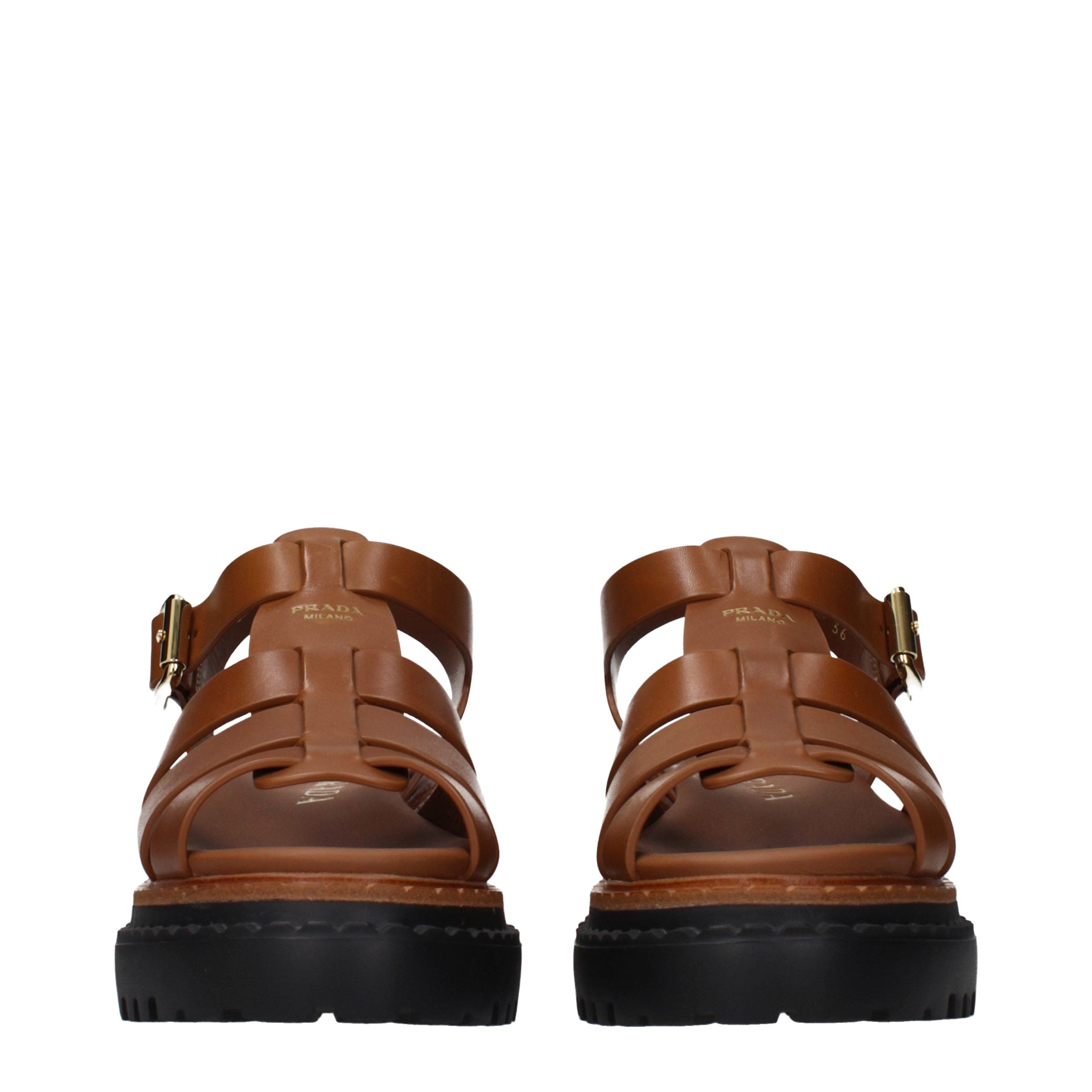 Brown Grained Leather Platform Sandals