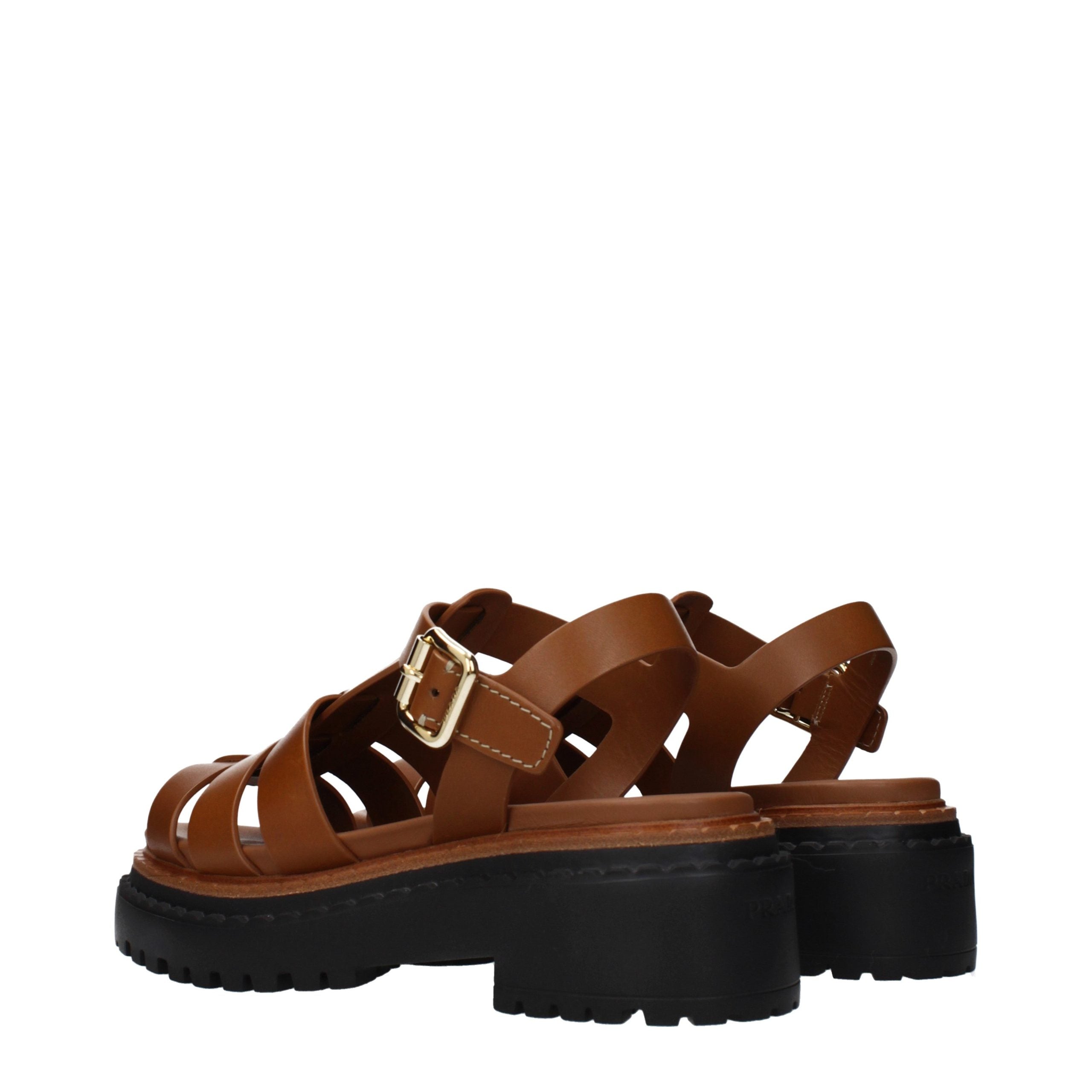 Brown Grained Leather Platform Sandals