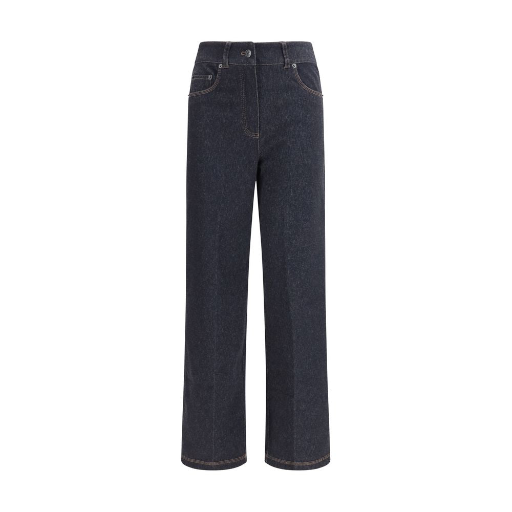 Blue Cotton Cropped Jeans