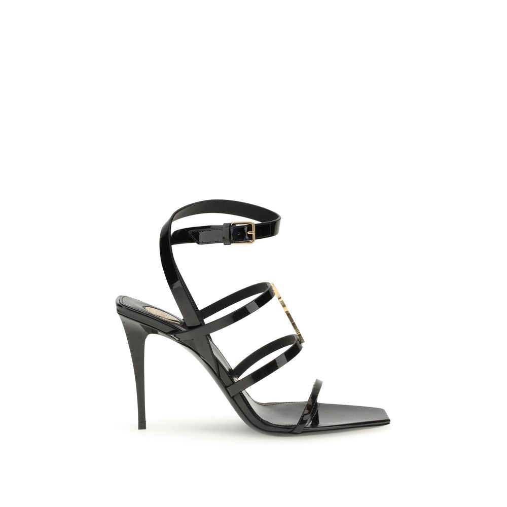 Black Patent Leather Cassandra Sandals Stiletto Heel