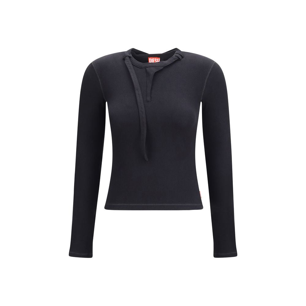 T Iara Ls Ribbed Cotton Zip-Neck Long-Sleeve Top