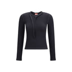 T Iara Ls Ribbed Cotton Zip-Neck Long-Sleeve Top