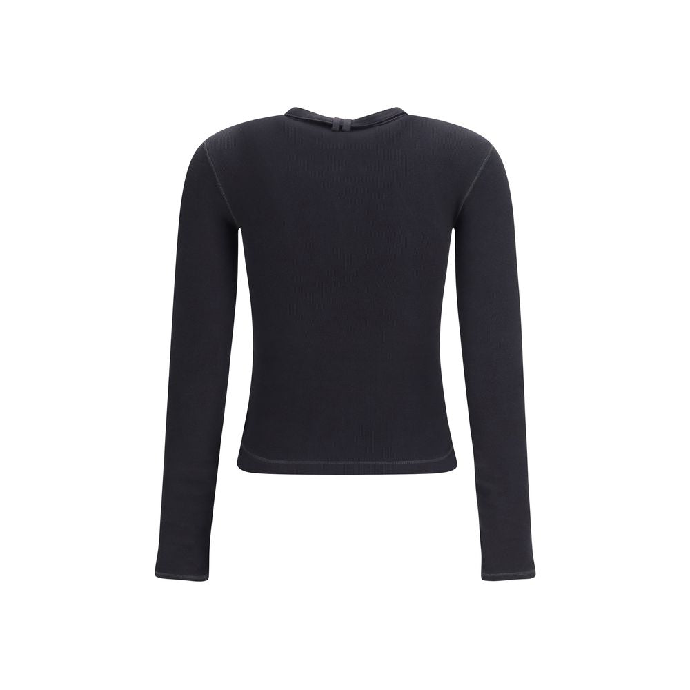 T Iara Ls Ribbed Cotton Zip-Neck Long-Sleeve Top