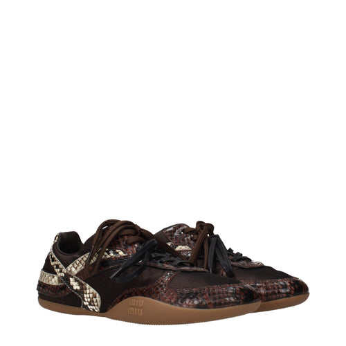 Brown Embroidered Low‑Top Sneakers
