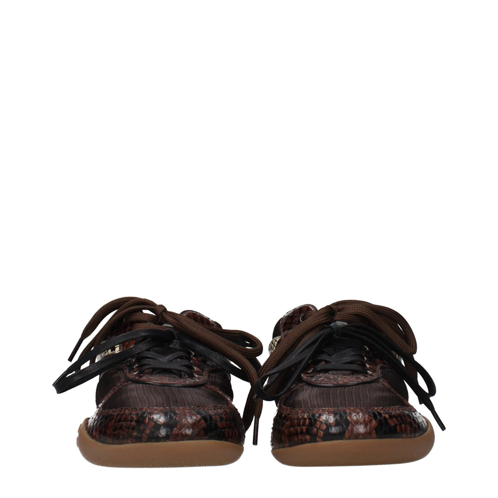Brown Embroidered Low‑Top Sneakers