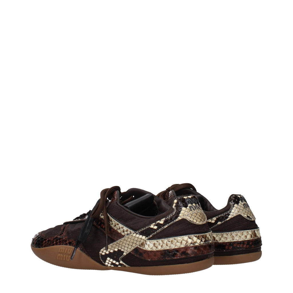 Brown Embroidered Low‑Top Sneakers