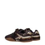 Brown Embroidered Low‑Top Sneakers