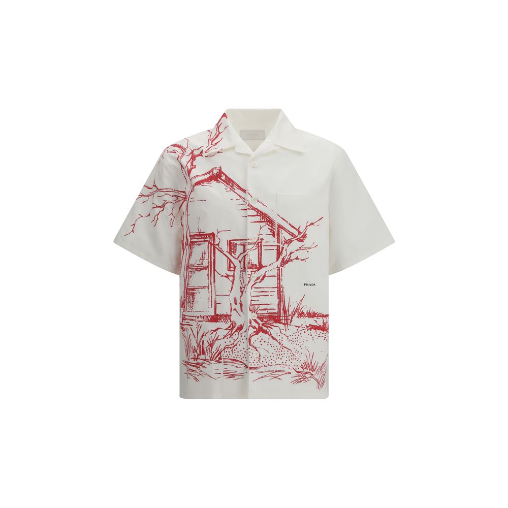 Cabin Printed Oversized White Cotton Shirt