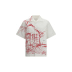 Cabin Printed Oversized White Cotton Shirt
