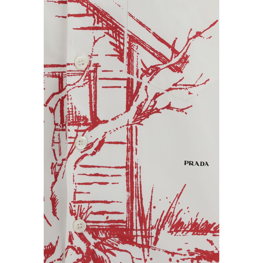 Cabin Printed Oversized White Cotton Shirt