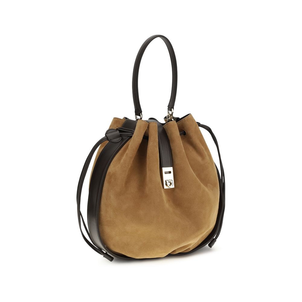 Crocodile-Print Suede Hug Bucket Bag