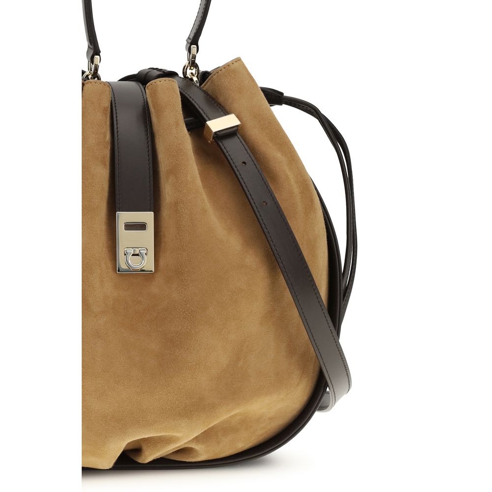 Crocodile-Print Suede Hug Bucket Bag
