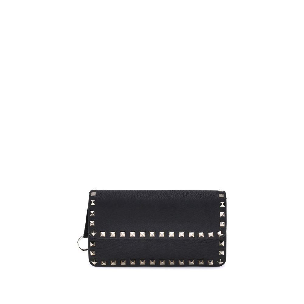 Rockstud Wallet In Black Calf Leather
