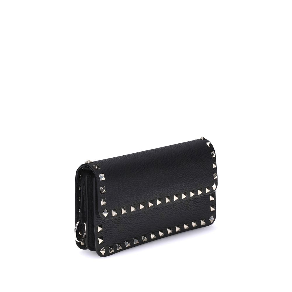 Rockstud Wallet In Black Calf Leather