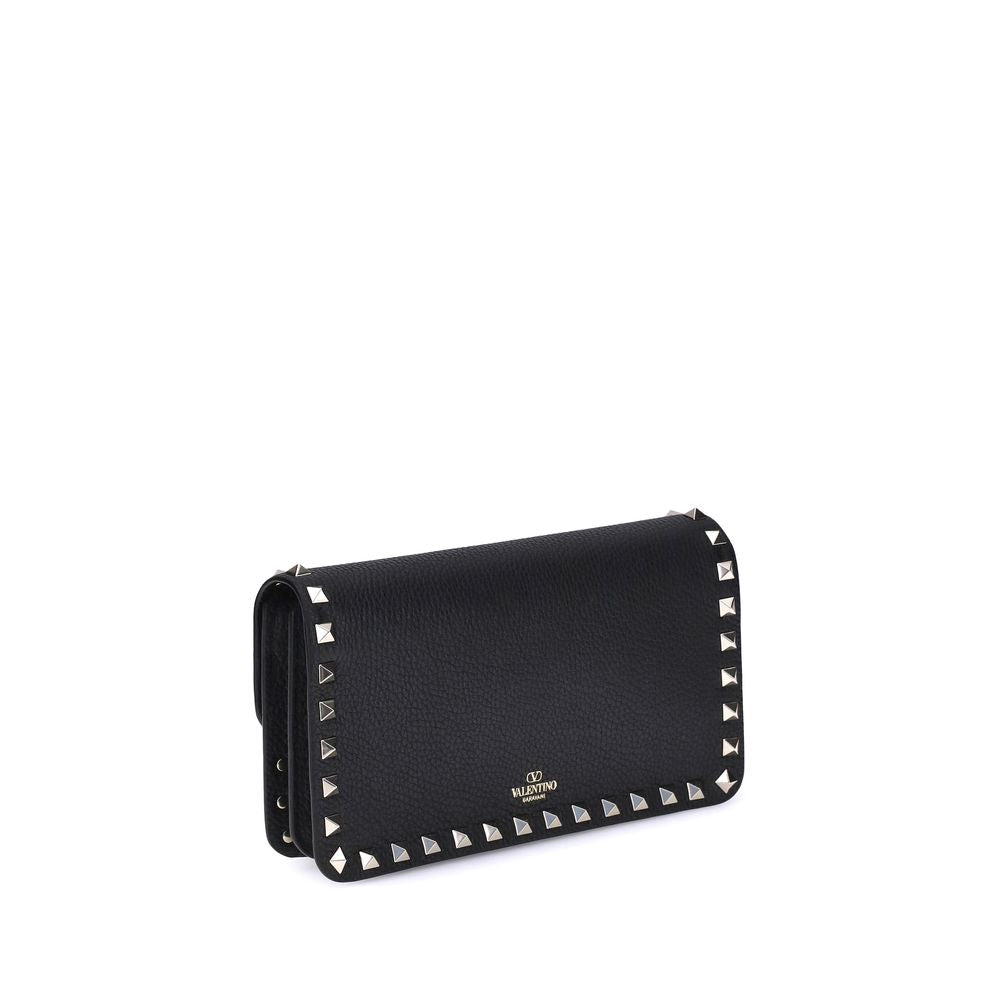 Rockstud Wallet In Black Calf Leather