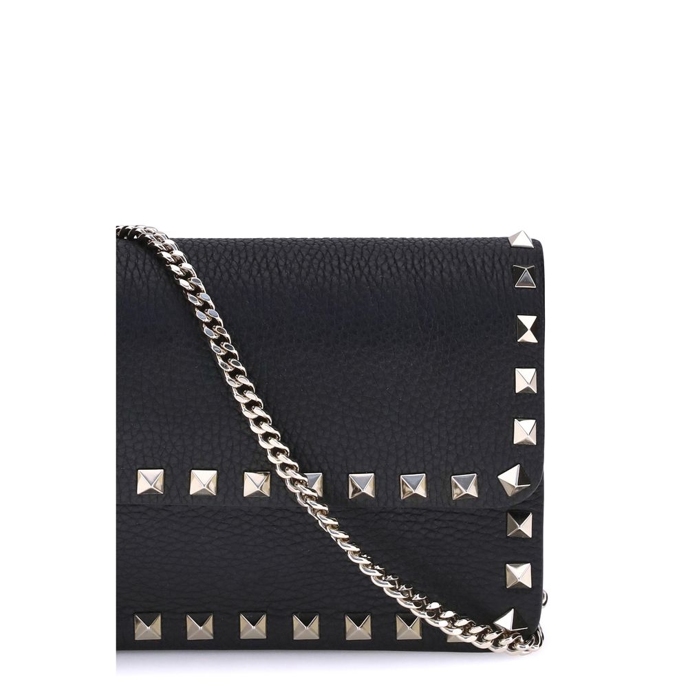 Rockstud Wallet In Black Calf Leather