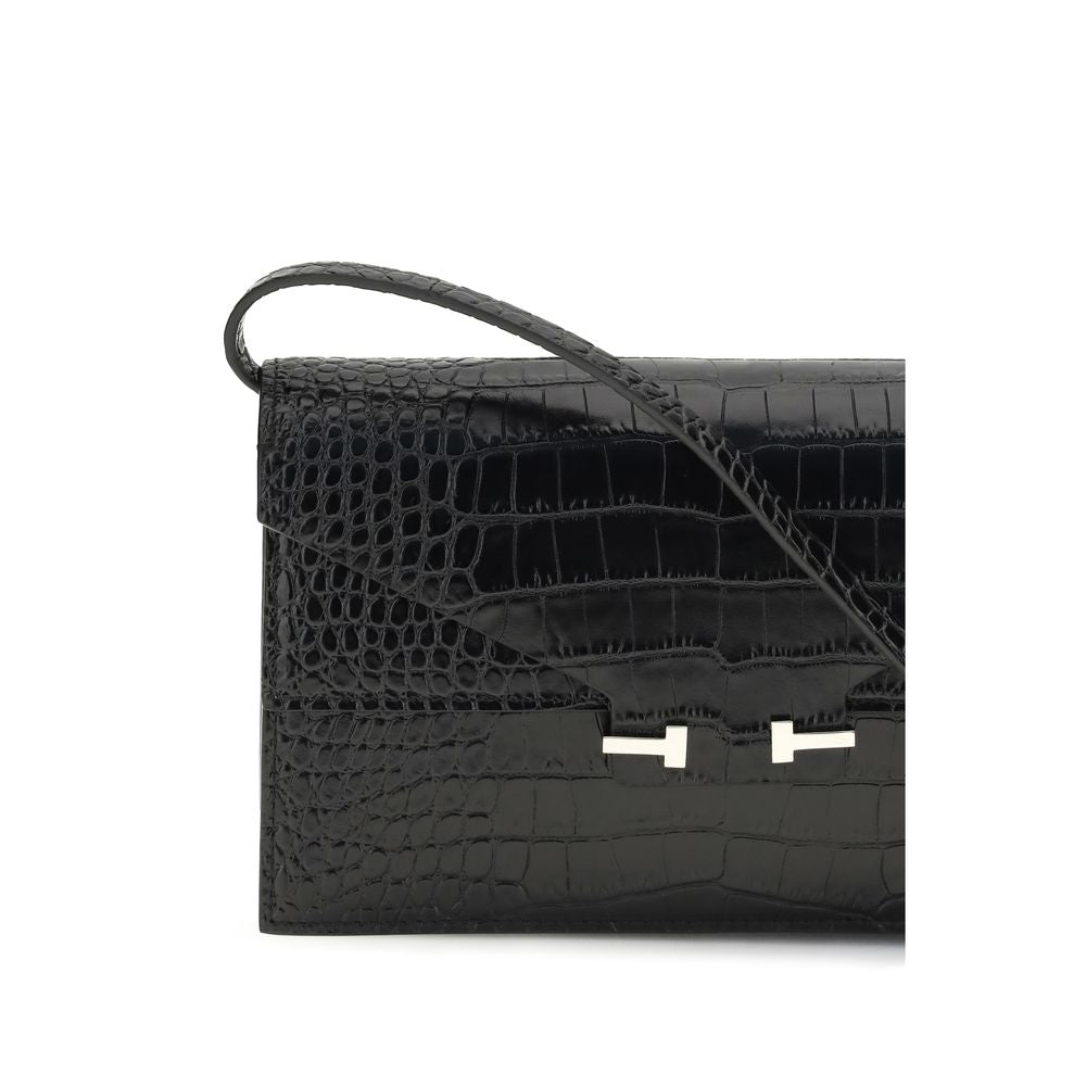 Calf Leather Crocodile-Effect Shoulder Bag