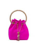 Fuchsia Satin Bon Bon Bucket Bag With Crystal Decoration