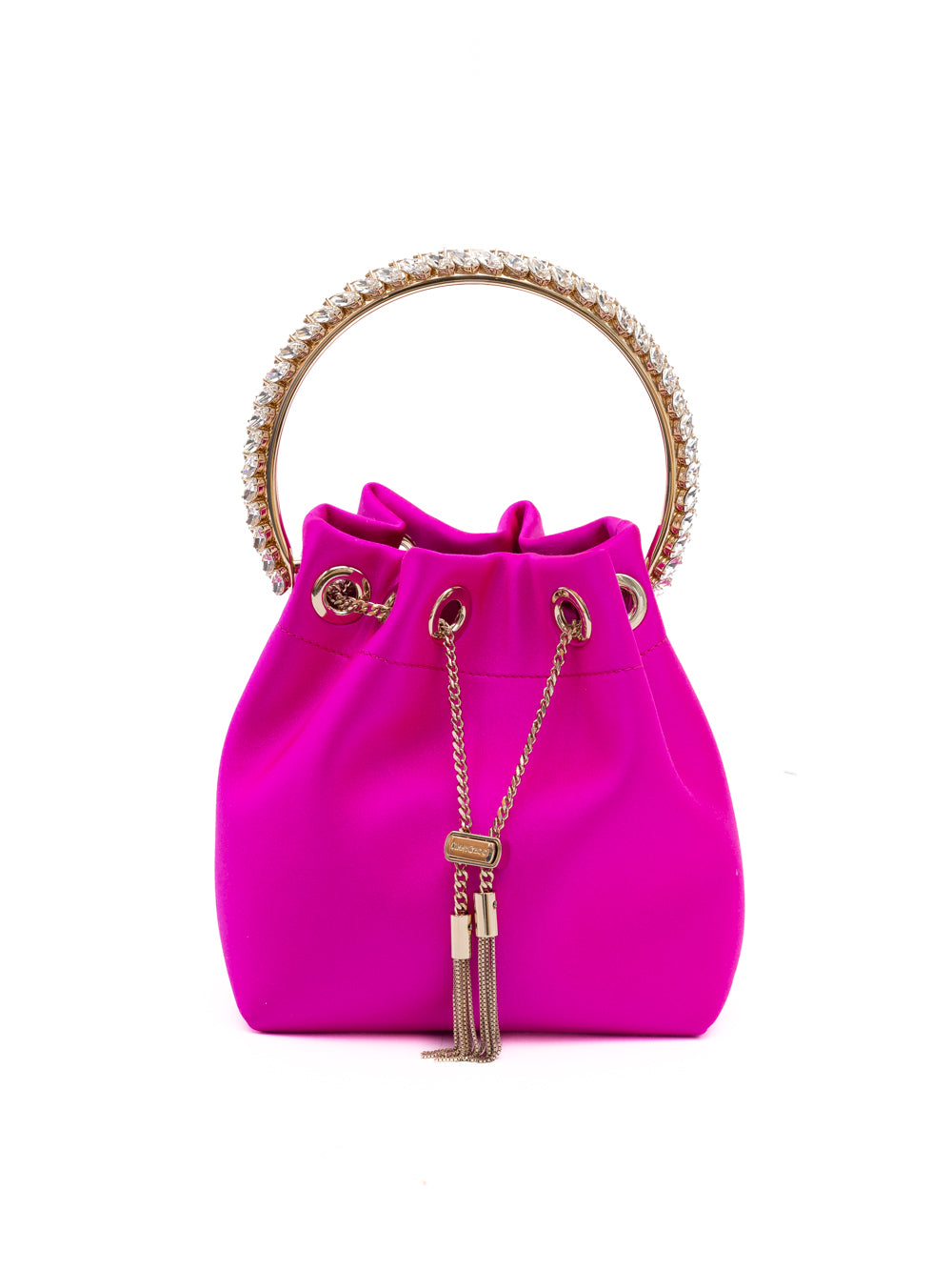 Fuchsia Satin Bon Bon Bucket Bag With Crystal Decoration