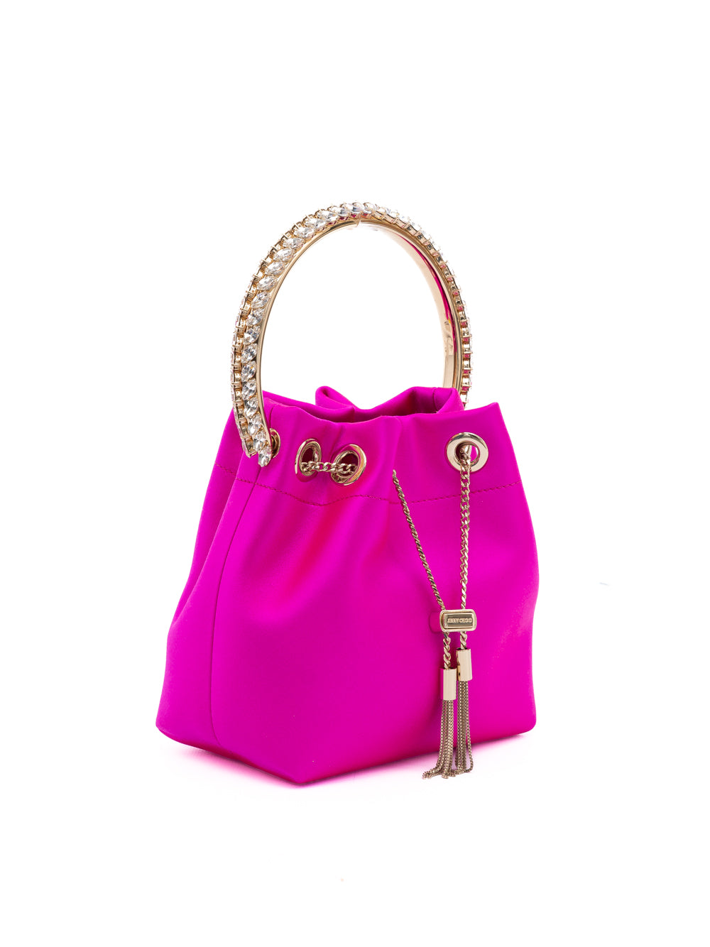 Fuchsia Satin Bon Bon Bucket Bag With Crystal Decoration