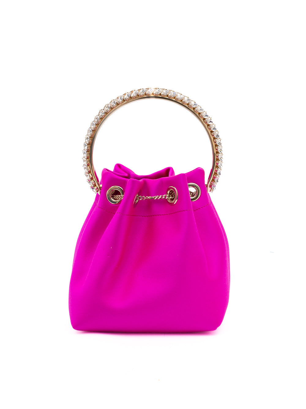 Fuchsia Satin Bon Bon Bucket Bag With Crystal Decoration