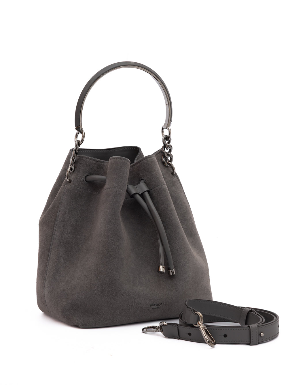 Dark Grey Bon Bon Suede Bucket Bag