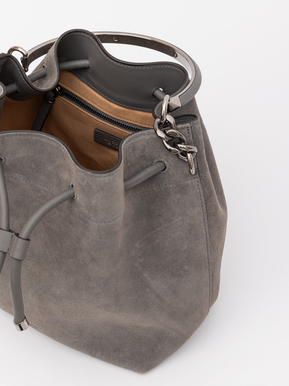 Dark Grey Bon Bon Suede Bucket Bag