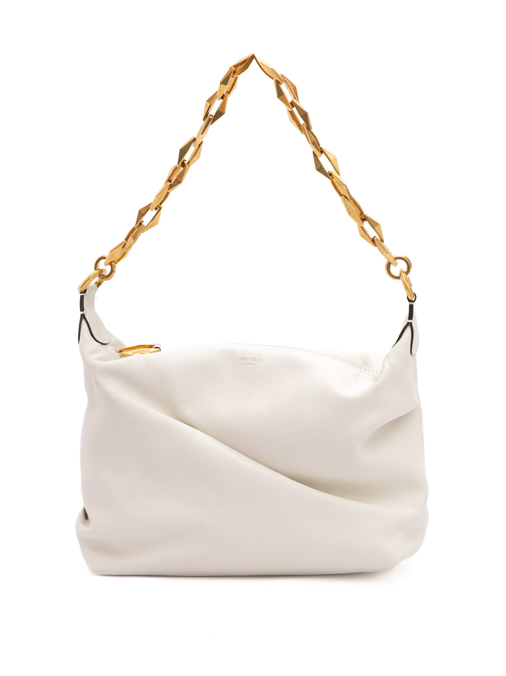 White Diamond Hobo Shoulder Bag In Soft Calf Leather