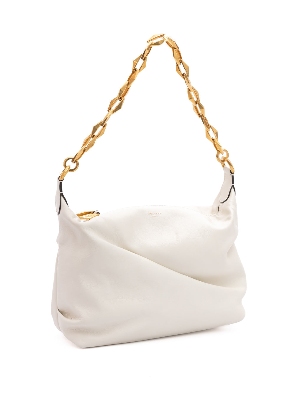 White Diamond Hobo Shoulder Bag In Soft Calf Leather