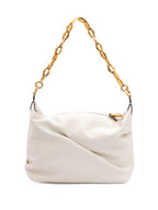 White Diamond Hobo Shoulder Bag In Soft Calf Leather