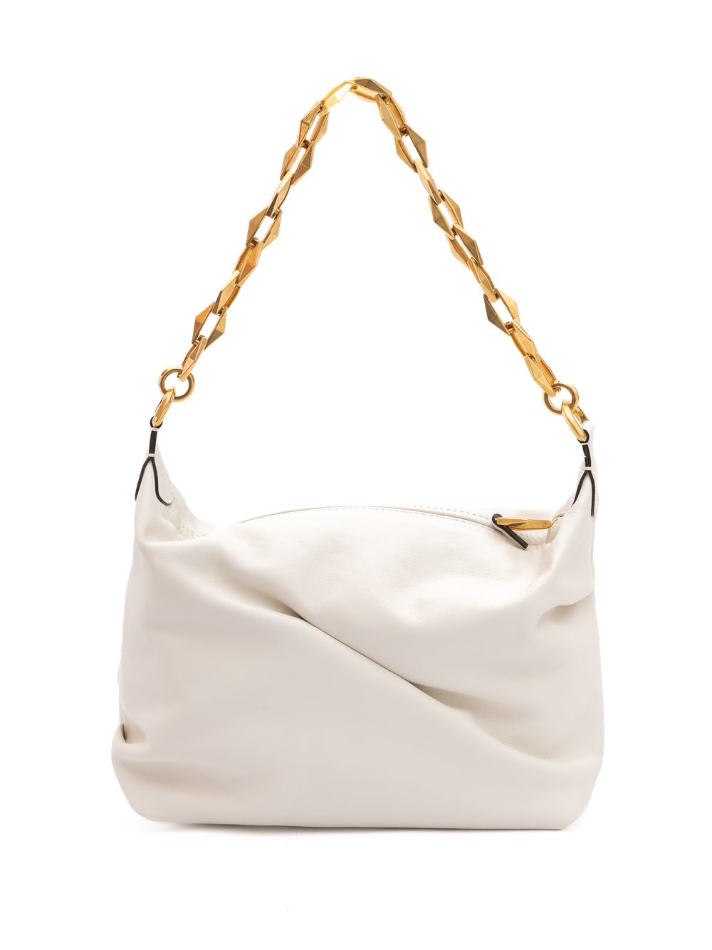 White Diamond Hobo Shoulder Bag In Soft Calf Leather