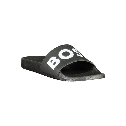 Black Polyurethane Slide Sandals