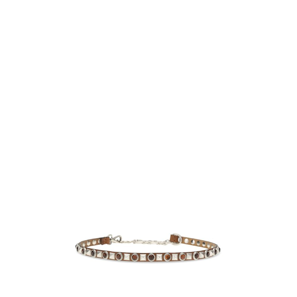 Brown Calf Belt with Jeweled Studs