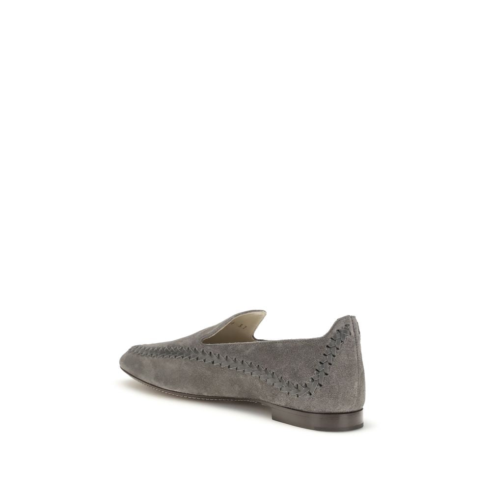 Gray Calf Leather Slip-On Loafers