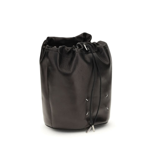 Black Calf Leather Bucket Bag