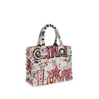 Multicolored Canvas Shoulder Tote Bag