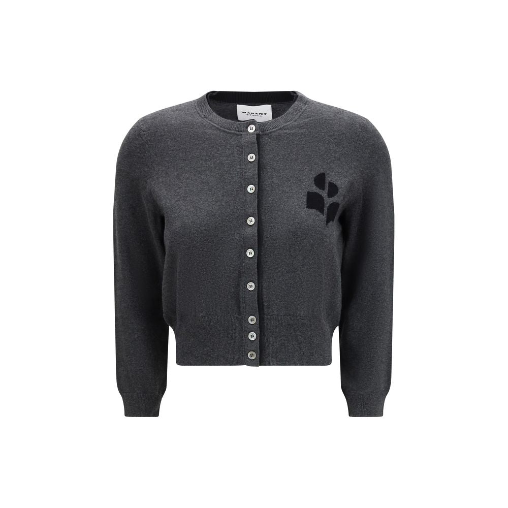 Gray Cotton and Wool Blend Cropped Lona Cardigan