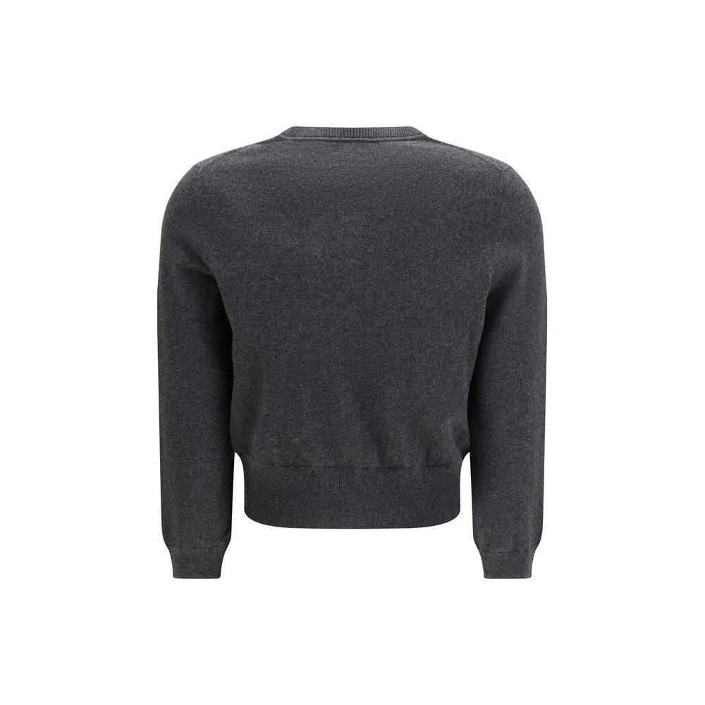 Gray Cotton and Wool Blend Cropped Lona Cardigan