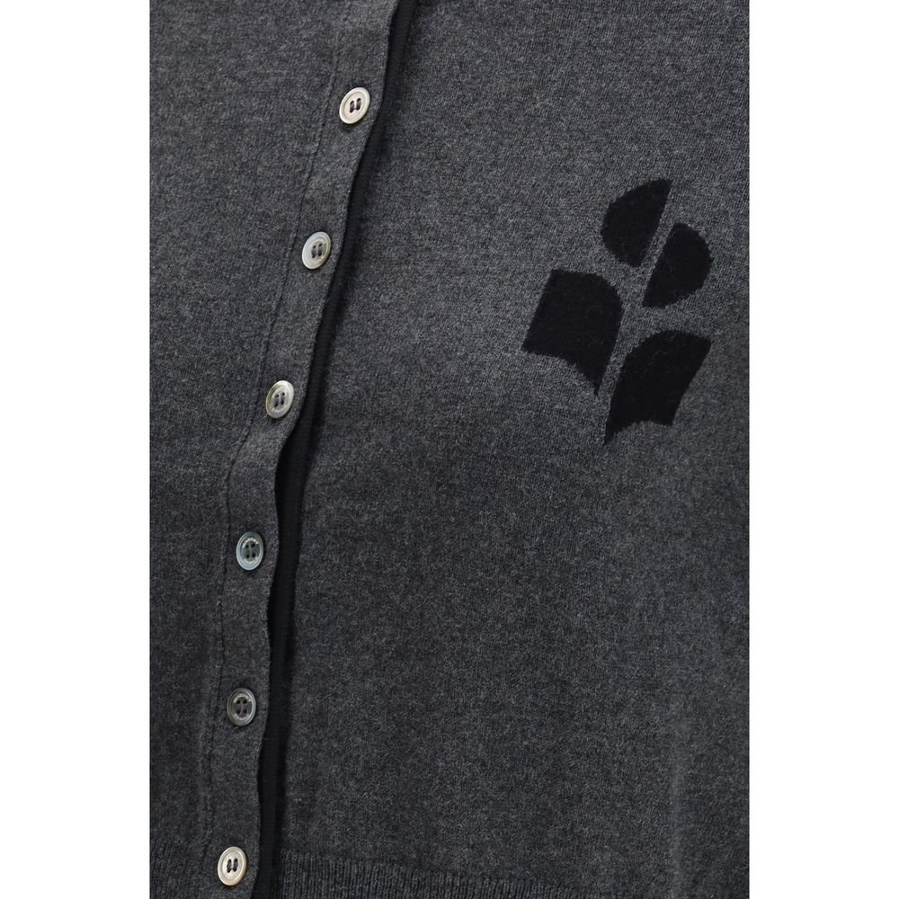 Gray Cotton and Wool Blend Cropped Lona Cardigan