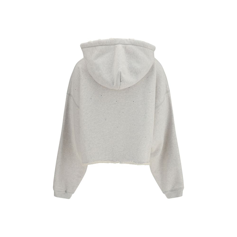 Star Grey Mélange Cotton Cropped Hoodie