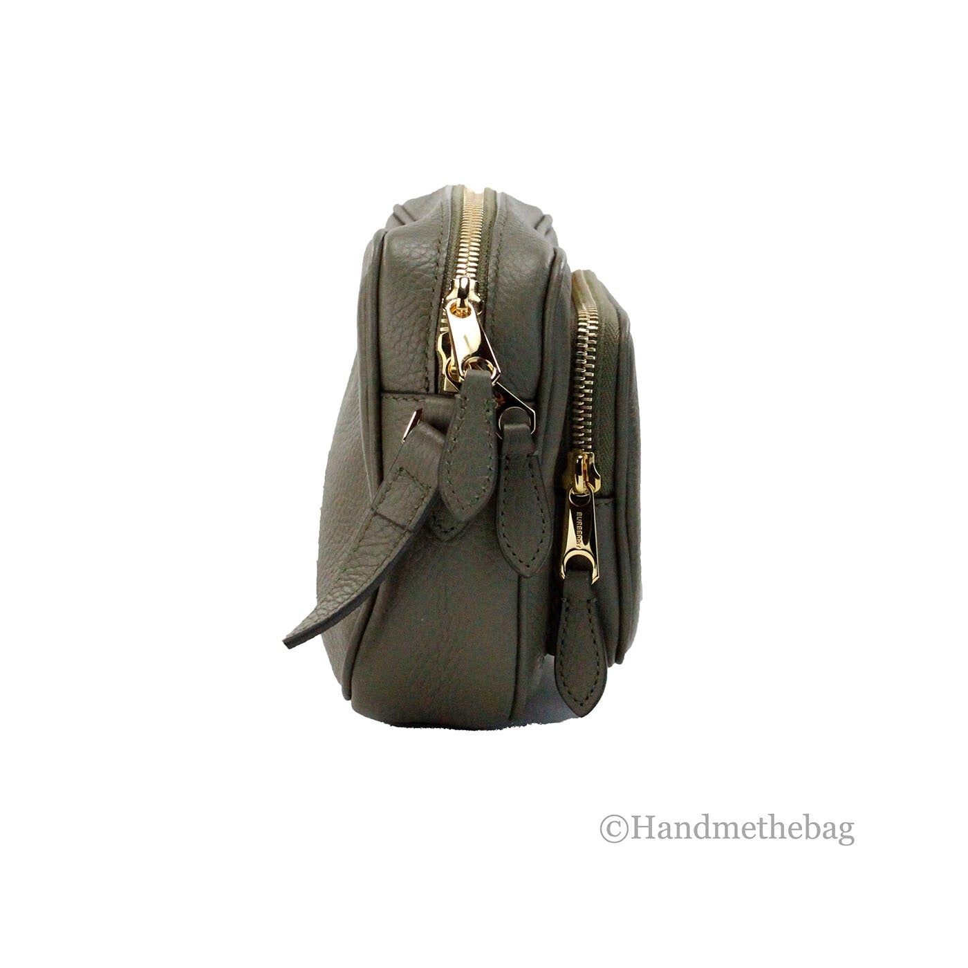 Small Branded Dark Fern Green Grainy Leather Camera Crossbody Bag
