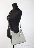 Green Perforated Suede Leather Joan Small Slouchy Messenger Handbag