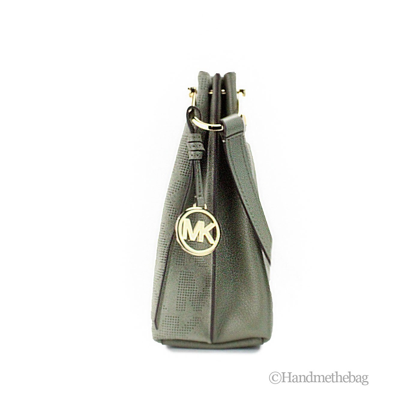Green Perforated Suede Leather Joan Small Slouchy Messenger Handbag