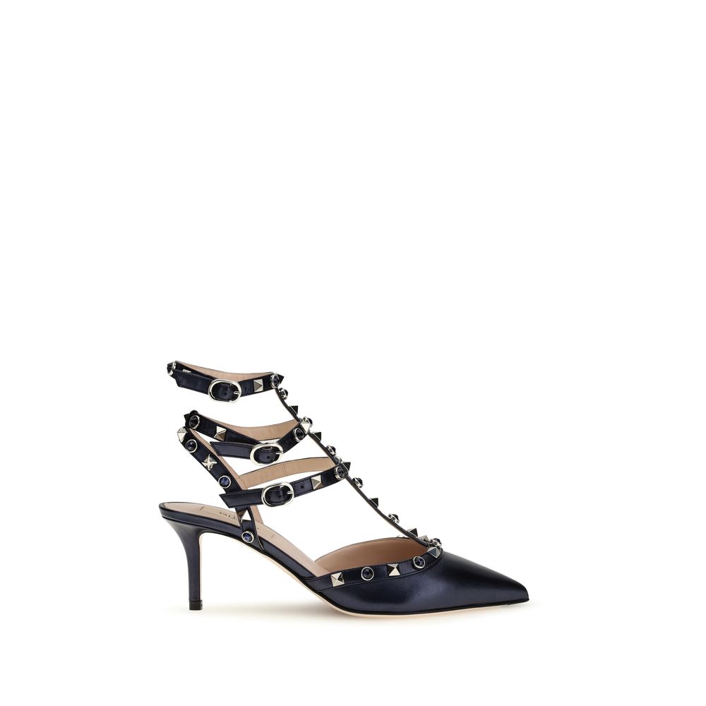 Rockstud Mid Heel Pumps In Laminated Calf Leather